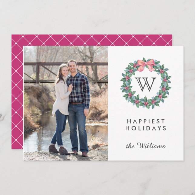 Mistletoe Wandeine Initial julfotopatoder Helgdaga Inbjudningar (Fram/baksida)