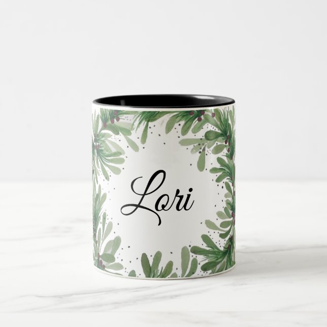 Mistletoe wreath monogram template Two-Tone coffee Två-Tonad Mugg (Center)