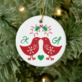 Mistletoes Kissing Chicks Mr. och Mrs. Photo Bröll Julgransprydnad Keramik