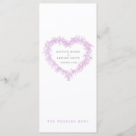 Mistletohjärta lila vit bröllop menus meny