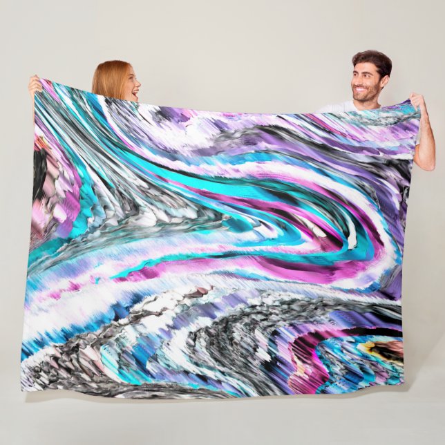 Misto de gradiente e chuviscado, ciano e rosa fleecefilt (På plats)