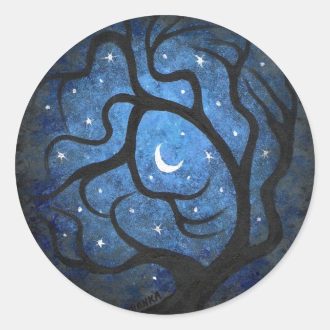 Mistoppet träd runt klistermärke (Framsida)