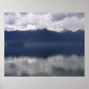 Misty Alaska Sea in Shades of Blue Poster
