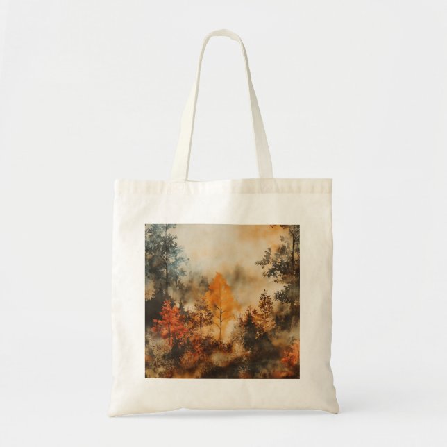 Misty Autumn Forest Tote Tygkasse (Framsidan)