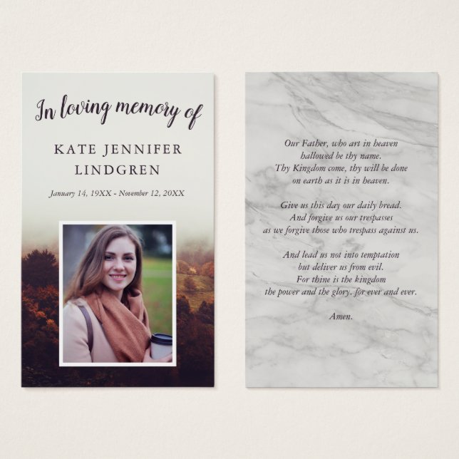 Misty Autumn Photo Prayer Card Visitkort (Framsida & baksida)