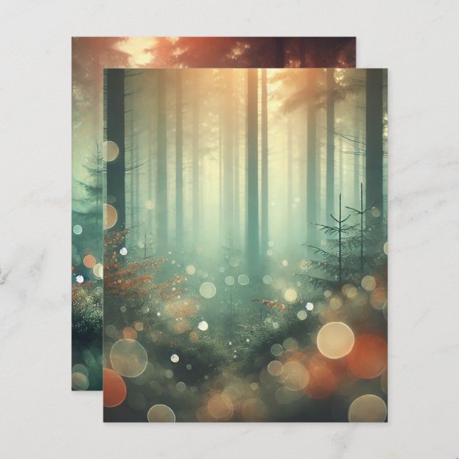 Misty Autumnal Forest Bokeh Scrapbook Pappra Lakan (Fram/baksida)