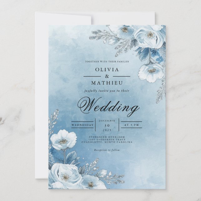 Misty Azure Bloom Wedding Inbjudningar (Framsida)