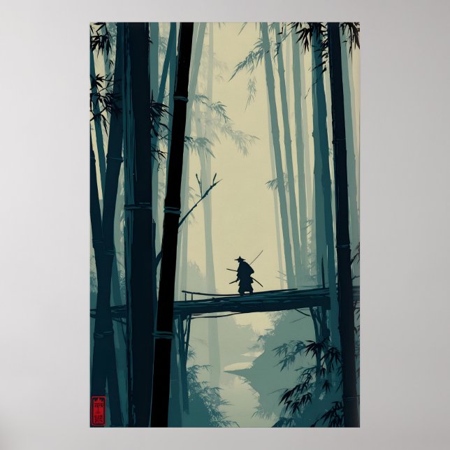 Misty Bamboo Grove Art Print - Quiet Bridge Scene Poster (Framsidan)