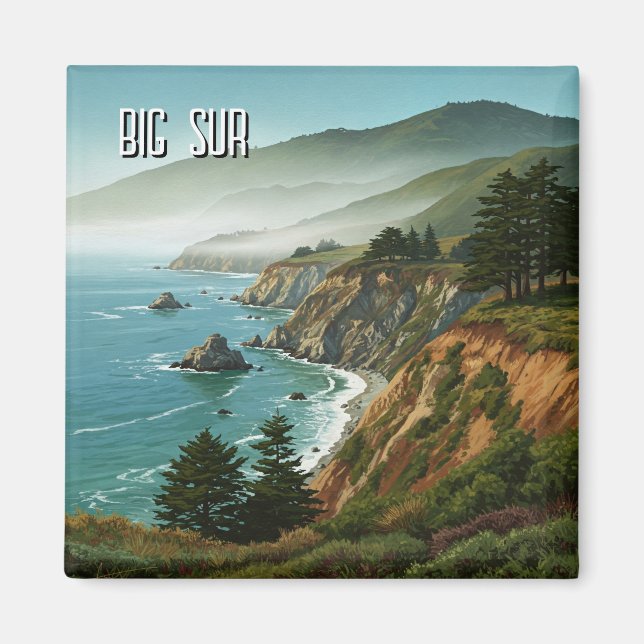 Misty Big Sur California Travel Magnet (Framsidan)