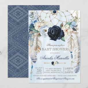Misty Blue Boho Dream Catcher Baby Shower Inbjudningar