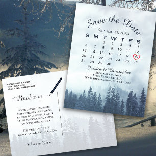 Misty Blue Forest Bröllop spara datum Calendar Meddelande Vykort