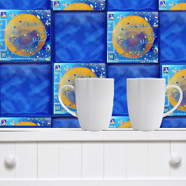 Misty Blue & Golden Mexican Art Luxury Decor Kakelplatta