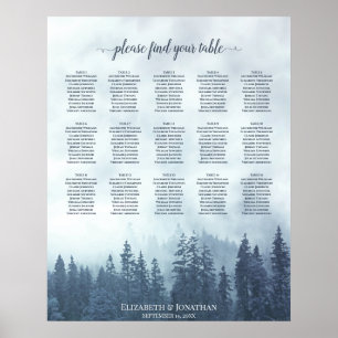 Misty Blue Gräs 15 Bord Bröllop sätesdiagram Poster