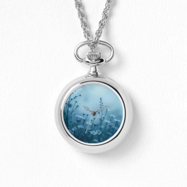 Misty Blue Little Flowers Necklace Watch Armbandsur (Framsida)