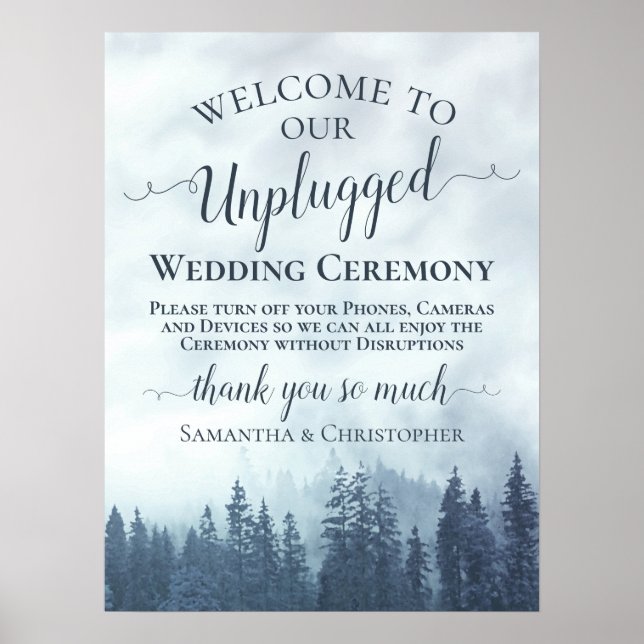 Misty Blue Mountains Unplugged Bröllop Ceremony Poster (Framsidan)
