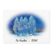 Misty Blue Spruce Träd Northern Ljus Painting