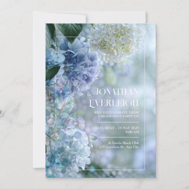 Misty Blue White Hydrangea Garden Frame Wedding Inbjudningar (Framsida)