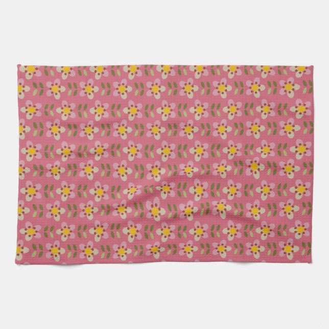 Misty Charm - Rosa Dreamy Blommigt Tea Towel Kökshandduk (Horisontell)