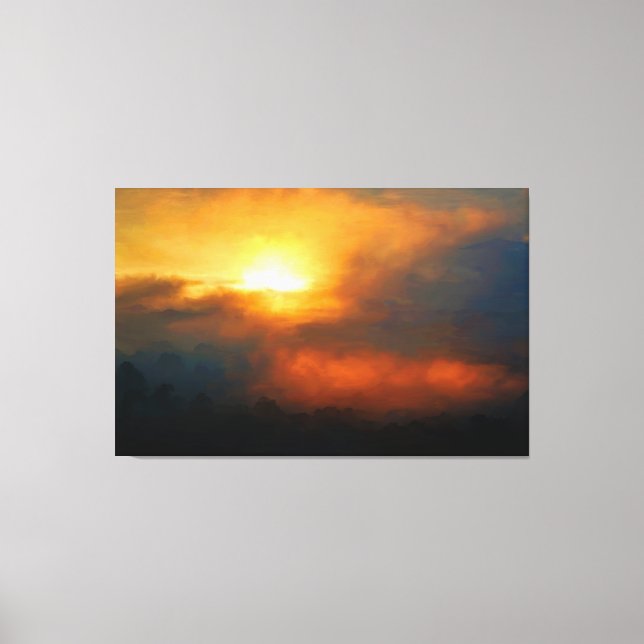 Misty Dawn Sunrise Oil Paint on Canvas Wall Art (Framsida)