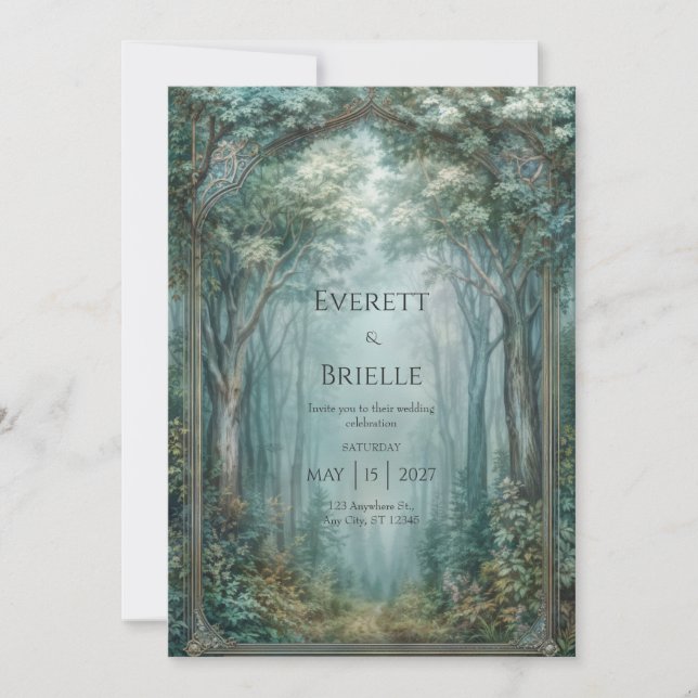 Misty Enchanted Forest Arch Wedding Inbjudningar (Framsida)