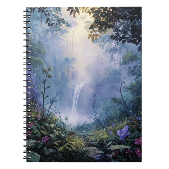 Misty Enchanted Forest Waterfall Art bärbar dator Anteckningsbok (Framsidan)