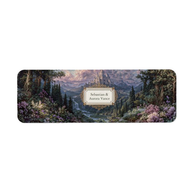 Misty Fairytale Castle Mountain Valley Returadress Etikett (Framsidan)