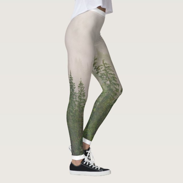 Misty Foggy Forest Träd Leggings (Höger)