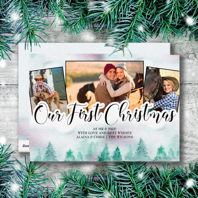 Misty Forest 3 Photo Hand Leted First jul Julkort (Skapare uppladdad)