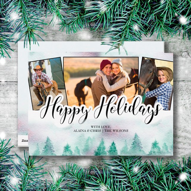 Misty Forest 3 Photo Hand Lettered Glad helg Julkort (Skapare uppladdad)