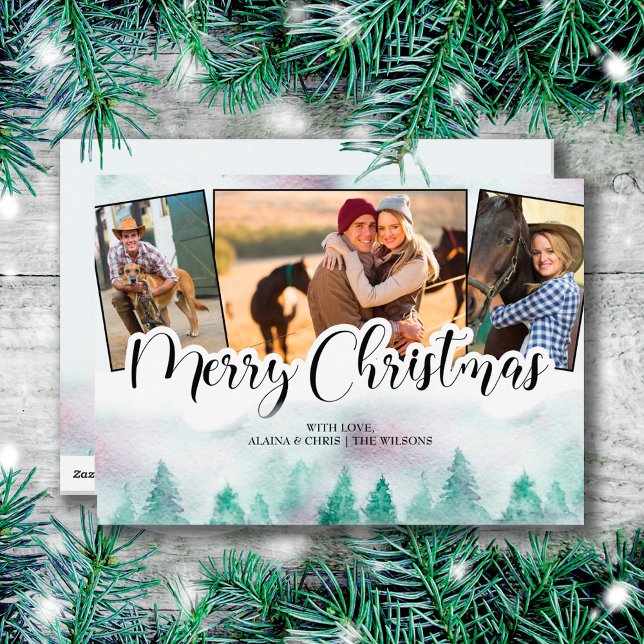 Misty Forest 3 Photo Hand Lettered God jul Julkort (Skapare uppladdad)