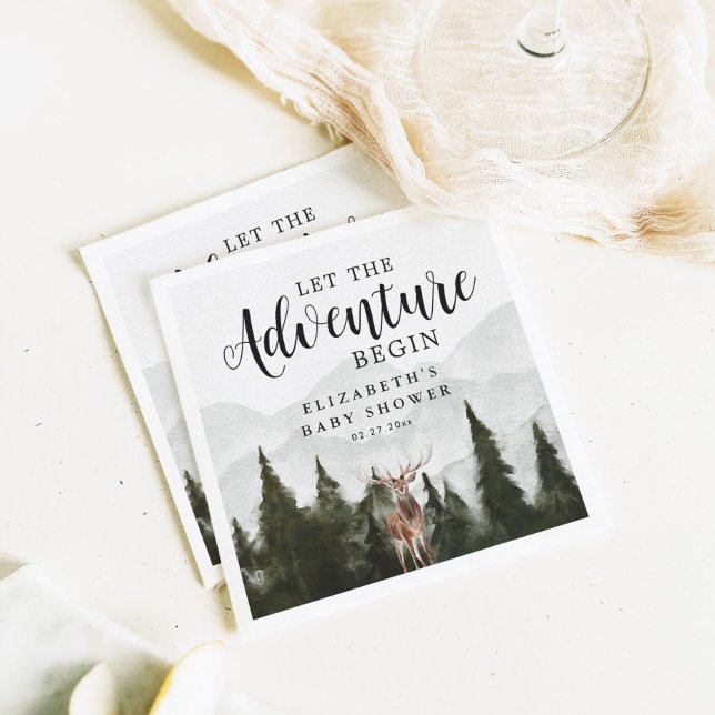Misty Forest Äventyr Begin Baby Shower Pappersservett (Skapare uppladdad)