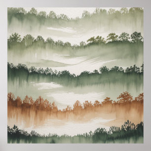 Misty Forest Lagrar - Vattenfärgslandskap Poster