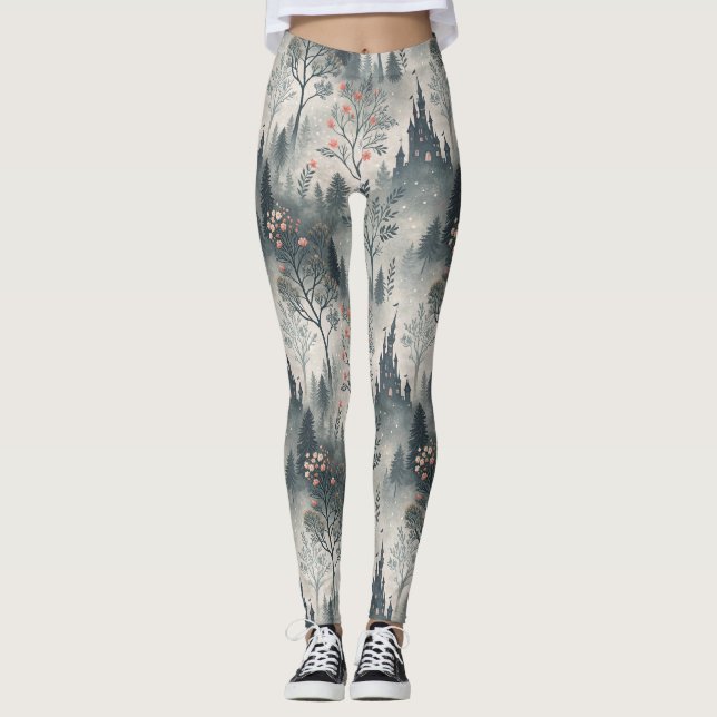 Misty Forest med Mörk Castle - Etheral Leggings (Framsida)