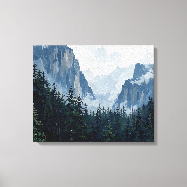 Misty Forest Mountains Wrapped Canvas | Nature Lan (Framsida)