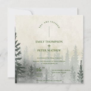 Misty Forest Watercolor Träd Romantic Bröllop