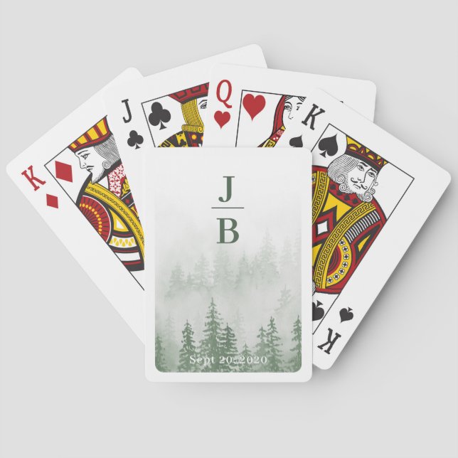Misty Forest Wedding Favor Initial Casinokort (Baksidan)