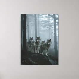 Misty Forest Wolf Pack Canvastryck