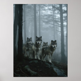 Misty Forest Wolf Pack Poster