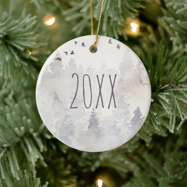 MistY Forest Year Photo Ceramic Ornament (Träd)