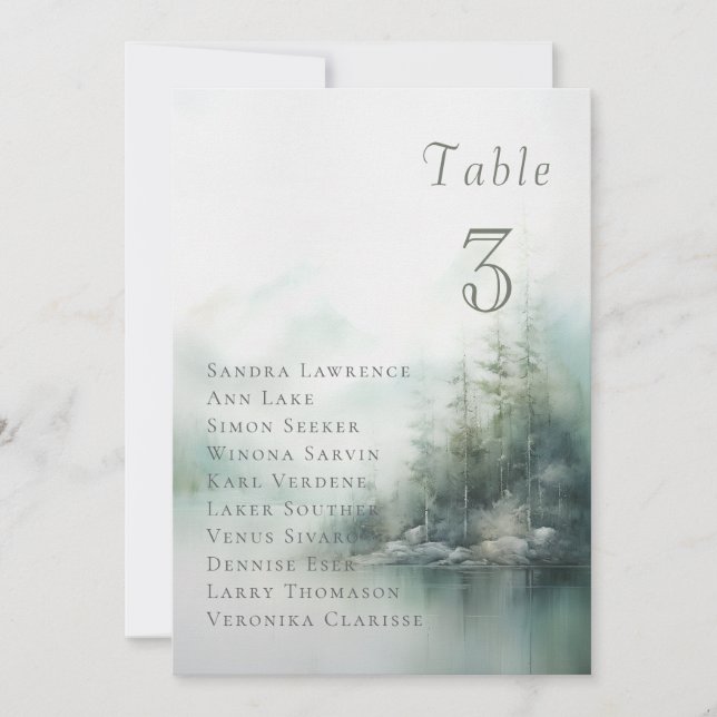 Misty green forest Wedding Table Seating Card Inbjudningar (Framsida)