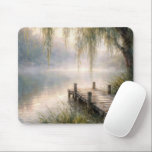Misty Lake Dock with Willow Tree Musmatta<br><div class="desc">A peaceful wooden dock stretches over a still lake,  embraced by vibrant greenery and the gentle presence of a weeping willow tree</div>