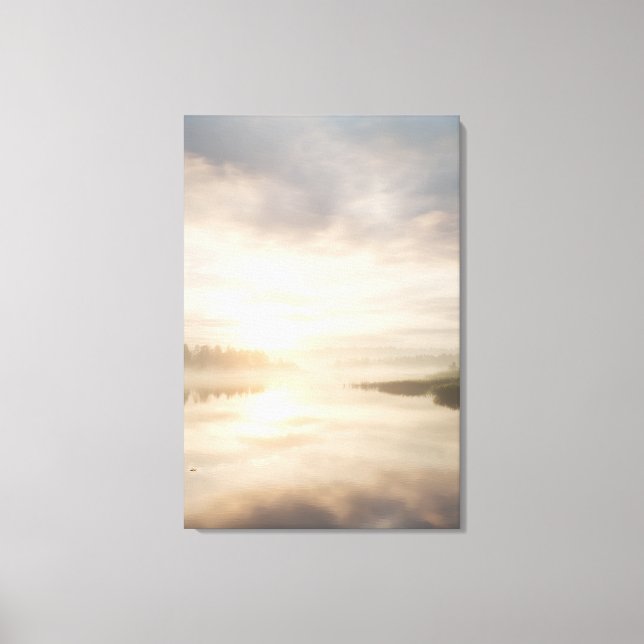 Misty Lake Sunrise Golden Reflection Canvastryck (Framsida)