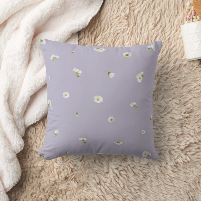 Misty Lavender White Cosmos Floral Pattern Kudde (Filt)