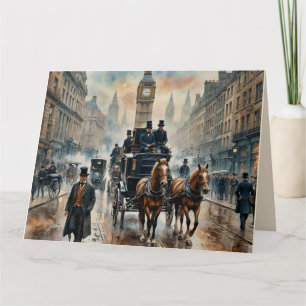 Misty London Street 1800s Birthday Kort