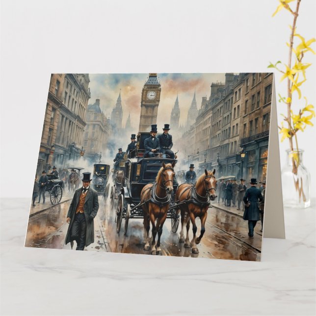 Misty London Street 1800s Note Kort (Gul blomma)