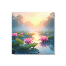Misty Lotus Pond vid Dawn