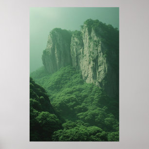 Misty Majesty: Tranquil Mountain Forestscape Poster