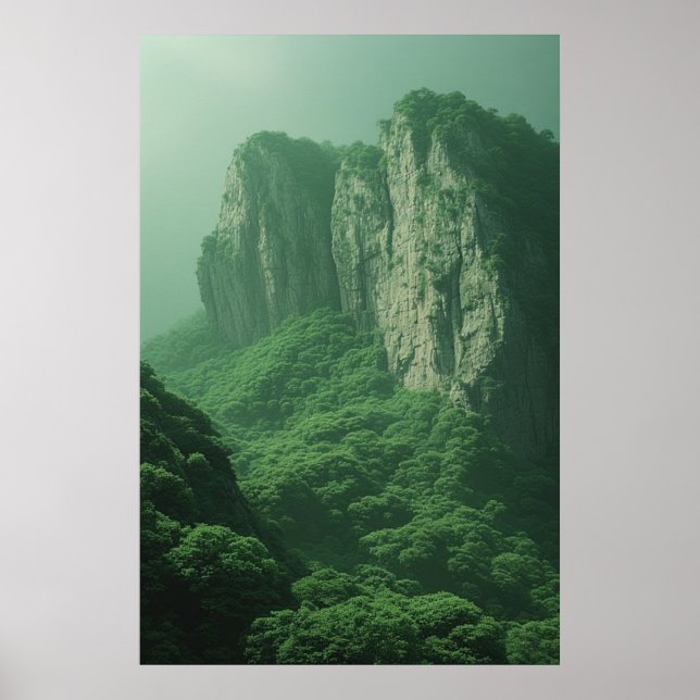 Misty Majesty: Tranquil Mountain Forestscape Poster (Framsidan)