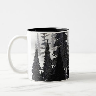 Misty Monochrome Gräs Forest Watercolor Art Skriv Två-Tonad Mugg