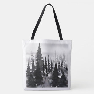 Misty Monochrome Gräs Forest Watercolor Art Skriv Tygkasse